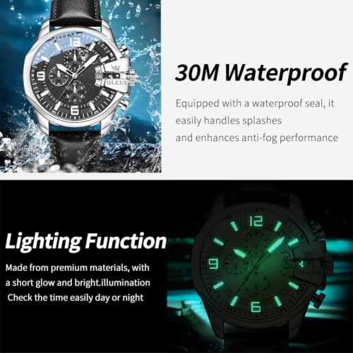 Image of OLEVS Men Watch Big Face Chronograph Waterproof Leather Strap Fashion Watch