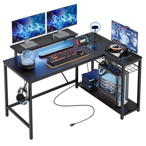 Amazon | ゲーミングデスク 幅122cm コンセント付き L字デスク