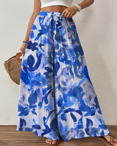Image of Bsubseach Women Wide Leg Pants Floral Flowy Palazzo Pants