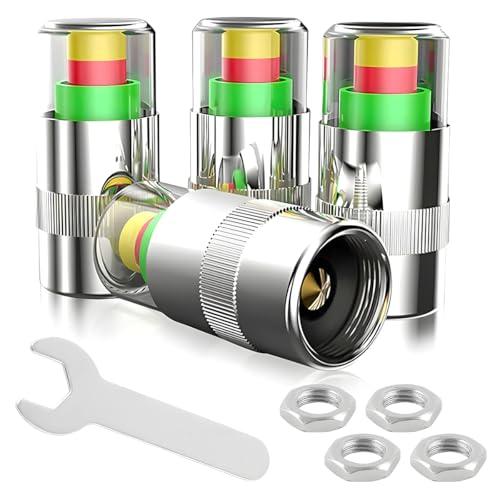 Bouchon Valve Pneu Voiture,4 pièces en Acier Inoxydable, Indicateur de Capteur de Pression de Pneu pour Voitures, Motos, VéLos, Accessoires Automobiles...