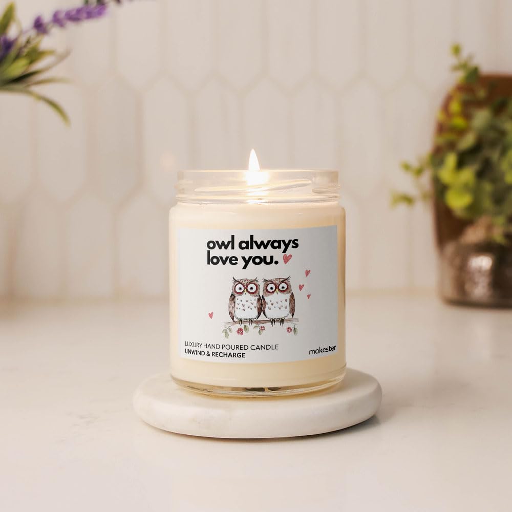 Owl Gifts - Luxury Soy Wax Candle - Vanilla, Jasmine, Sugared Almond - Makester, White - Image 3