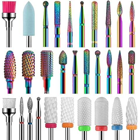 Thlevel 30 Pcs Ceramic Nail Drill Bit 3/32 Inch Tungsten Carbide Ceramic Nail Drill Bits Professional Burrs Diamond Cuticle Remover Bits Kit for Remove Acrylic Gel Nails Cuticle Manicure Pedicure Cover