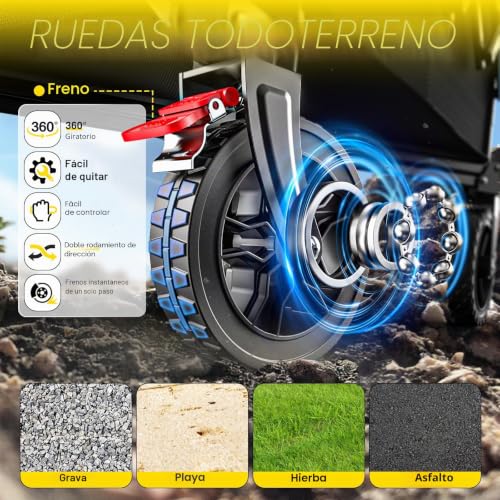Miniatura 6 de Elegear Carro Plegable Con Ruedas 120l 100kg, Carrito Plegable Transporte Para Playa Camping Jardín, Carro Playa Con Asa Ajustable Y Portavasos Negro
