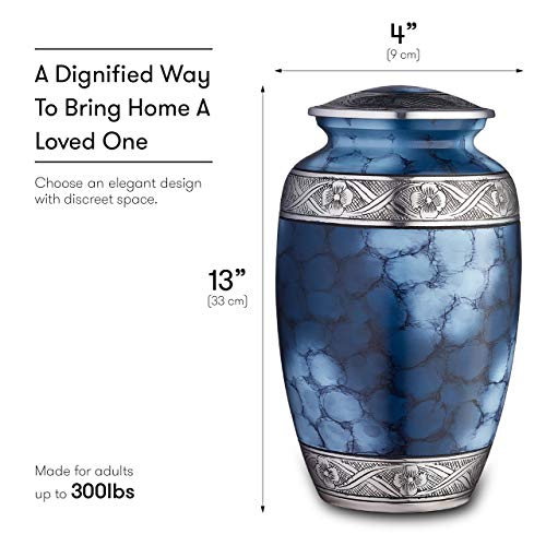 Cremation Urn for Ashes, for Adults up to 300lbs, Blue Funeral Burial Urns w/Satin Bag for Human Ashes - Thumbnail 2