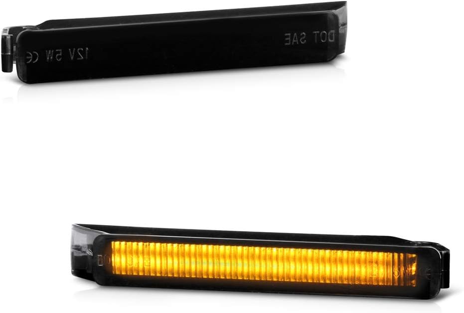 [Sequential Turn Signal] Dark Smoked Amber LED Strip Under Side Mirror Glass Indicator Light Blinker Lamp Replacement For 2009-2014 Ford F150 Pickup Truck, Driver & Passenger Side
