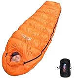 Fengzel Outdoor マミー型子供用寝袋 170*65(45)cmダウン率93% 400-1500g高級羽毛充填 軽量 コンパクト アウトドア 自宅用 極限耐寒 シュラフ (オレンジ, 800gダウン詰め（冬用）)