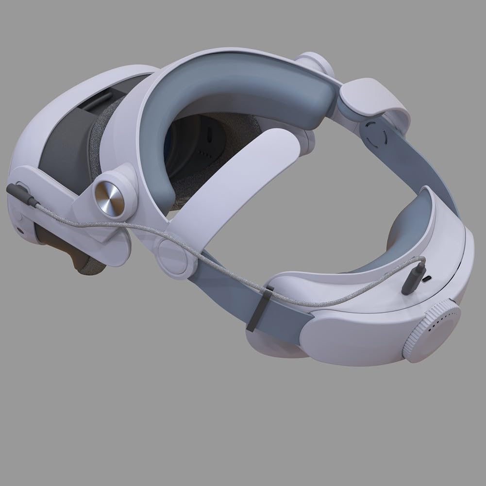 Sangle de tête pour Meta Quest 3/3S avec batterie intégrée, autonomie prolongée de 3 heures, double charge rapide, ajustement confortable pour de longues sessions de jeu, blanc T300 Regular