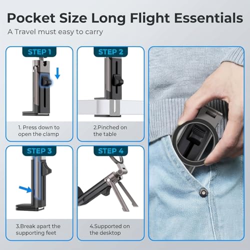 Image of ZORBES Airplane Phone Holder, Adjustable Foldable Stand, 360 Rotation