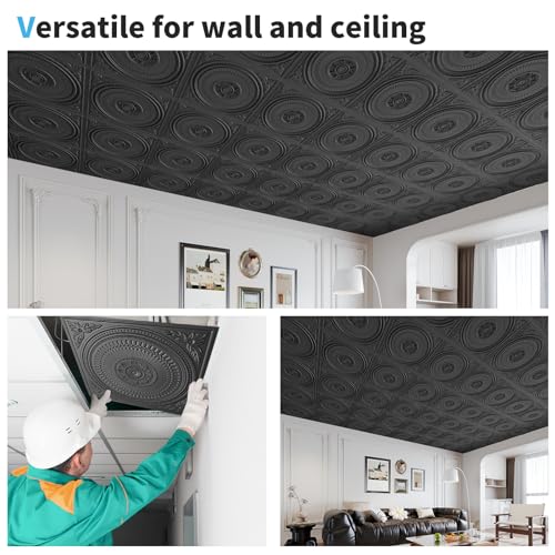 Image of Art3d 12-Pack 2 x 2 ft Drop Ceiling Tiles for Interior Decor, Black