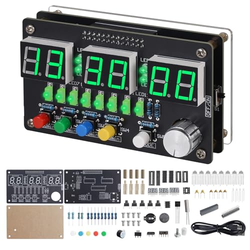 PEMENOL DIY Elektronik Bausätze Uhr 6 Stellige Digitale Wecker Timer mit Countdown/Datum/Woche Anzeige löt bausätze in Klassenräumen und Büros Desktop (Schwarz)