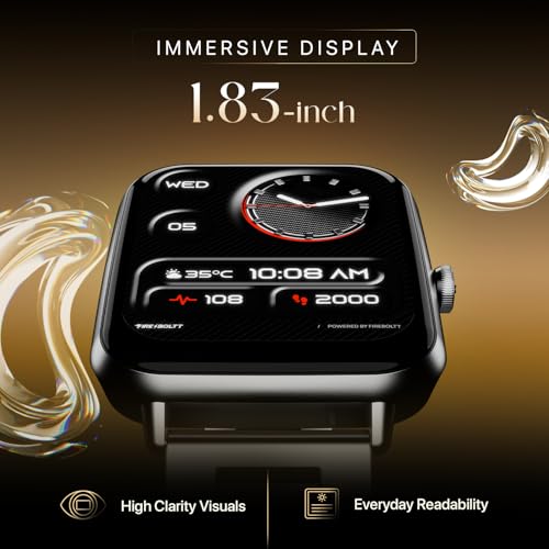 Image of Fire-Boltt Ninja Blaze Smart Watch, Stainless Steel Strap & Steel Body, 1.83 inch Display Bluetooth Calling Built-in Mic & Speaker, 120+ Sports Modes, Smartwatch for Man and Woman Onyx Gold