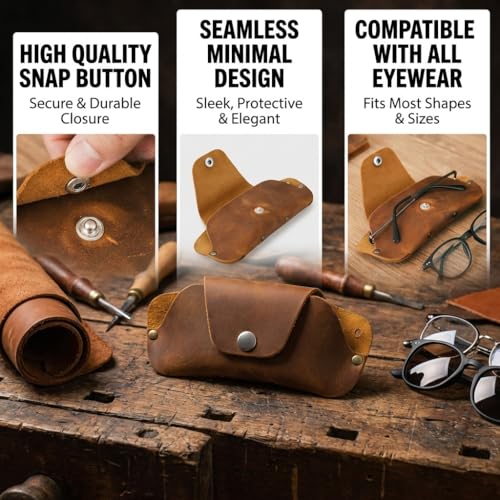 Image of Toprank Leather Eyeglass Case - Handmade Slim Sunglasses Holder, Genuine and Universal Fit for Men and Women