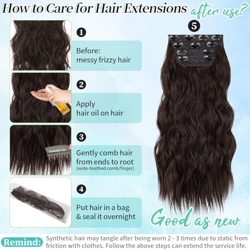 Image of KooKaStyle Wavy Thick Clip in Hair Extensions 20 inch Chocolate Brown 33Y# | 4 Pieces Clip in Extensions,Fiber Double Weft Hairpieces,Natural Volume,Beach Wave Synthetic Hairpiece for Women