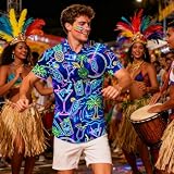 Fanient Hawaiian Shirts for Men Neon Pineapple Coconut Tree Juice Cup Printed Button Down Shirts Funny Aloha Short Sleeve Shirt L