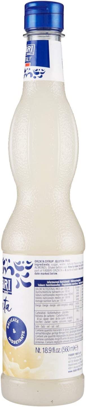 Sciroppo Orzata - Jarabe de cebada para cócteles y bebidas (PET, 6 x 560 ml) | Gusto mandorla dolce; sin alcohol, aromático para mezclar refrescos, café o postre, peso neto total 3,36 L