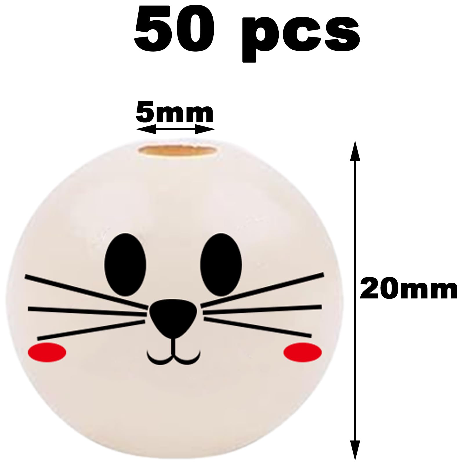 QianFenShi 50 Pièces Perles En Bois Rondes Avec Visage De Chat