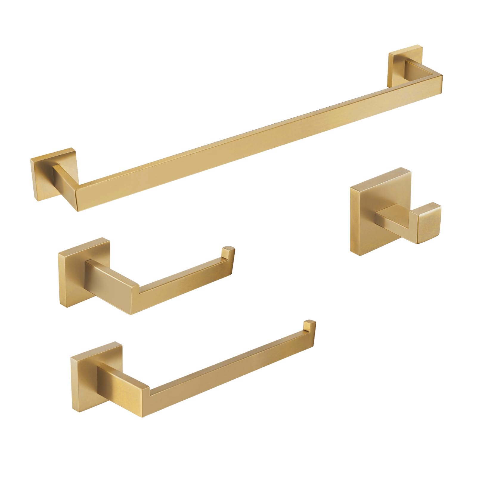 BAGNOLUX Bathroom Hardware Set 4 Pieces, Bath Towel Holder Set SUS304 Stainless Steel, Towel Bar Rack Set for Wall Mounted, Square Bathroom Accessories Set Fixture Heavy Duty Brushed Brass