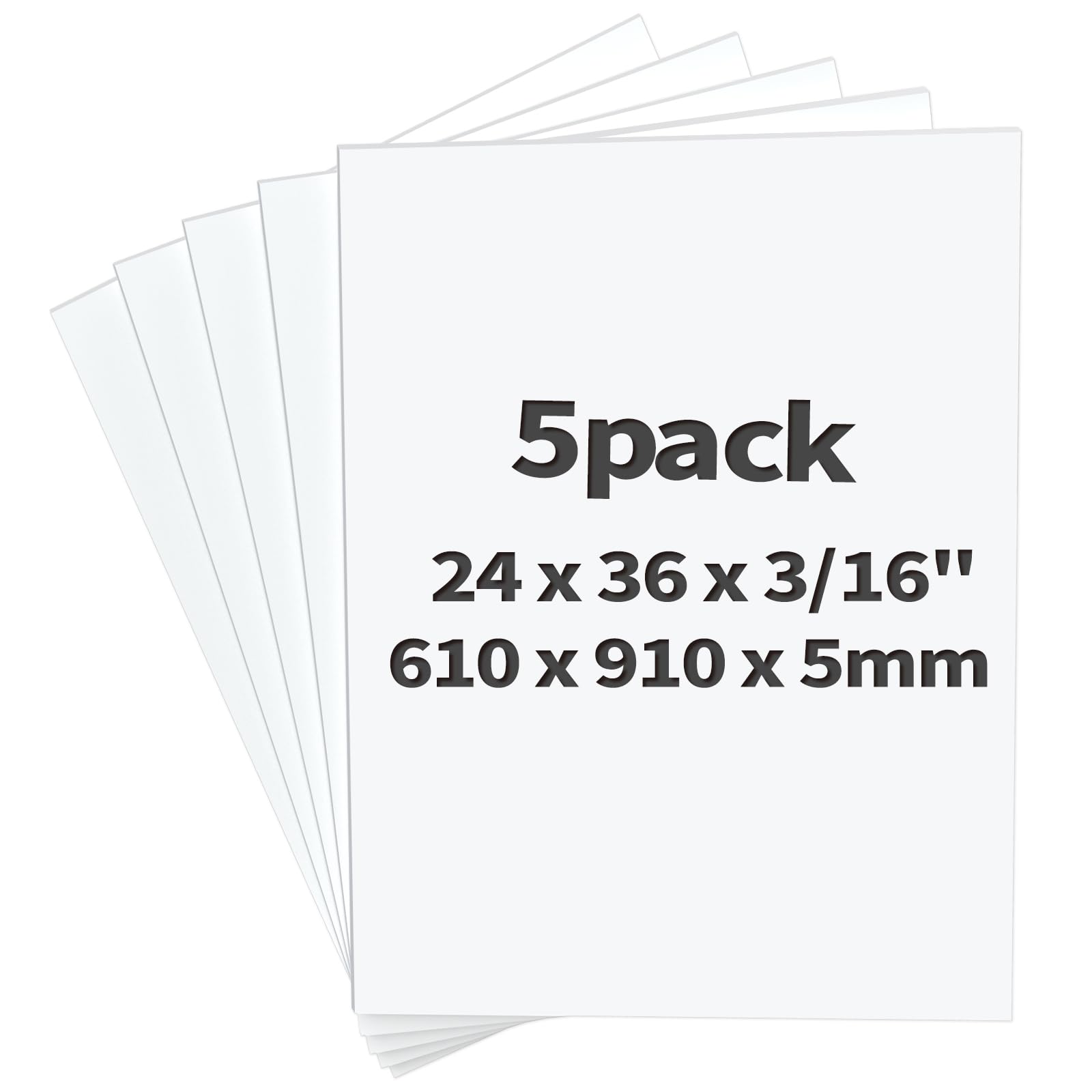 CreGear Foam Boards 5 Pack, 24" x 36" Foam Core Board for Projects, 3/16" Thick White Poster Board Sheets for Signboards, Arts and Crafts, Framing, Display