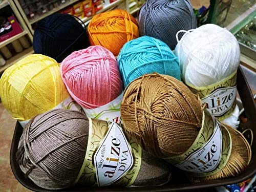 Amazon.com : ALZE Diva Silky Effect Hand Knitting Yarn, 5 Skeins