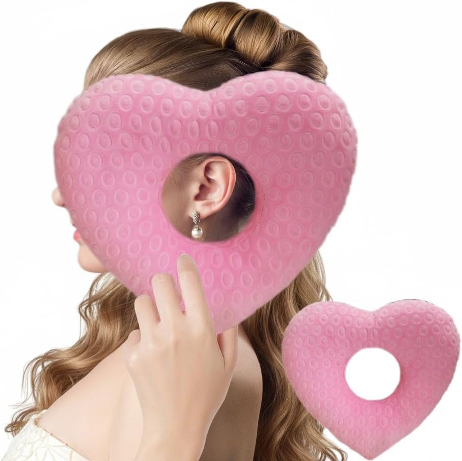 Piercing Pillow for Side Sleepers, Ear Piercing Pillow with Pressure Relief Hypoallergenic Ear Protection Cushion for Sleeping,Aftercare Recovery Heart-Shaped Pillow with Holes for Ear Pain(Pink)