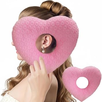 Piercing Pillow for Side Sleepers, Ear Piercing Pillow with Pressure Relief Hypoallergenic Ear Protection Cushion for Sleeping,Aftercare Recovery Heart-Shaped Pillow with Holes for Ear PainPink