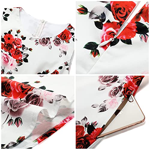 Enmain 1950 Vintage Jurken Voor Vrouwen Mouwloze Rockabilly Swing Knielengte Jurk Retro Party Thee Prom Cocktailjurk met Zakken & Riem, Rode Bloem/Wit, XL - Image 5