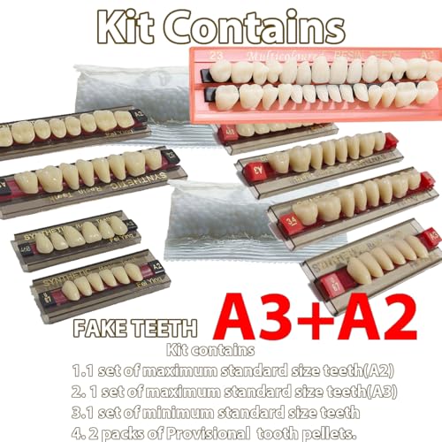 Image of 2+1Set Fake Teeth, Provisiona Teeth kit Dental Kit for Teeth, Teeth Model Dental Filling Missing Teeth, Tooth Kit DIY All Teeth 1+2( inchStandard Maximum Tooth inch) (A2,A3).Dental Education,Teeth Teaching.