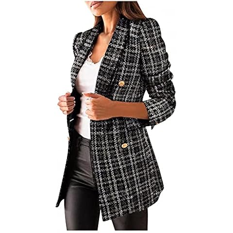 KaloryWee Summer Women Plaid Suit Coat Casual Double Breasted Blazer Antumn Work Jackets Ladies Fashionable Elegant Outwear Jackets KaloryWee, Black, L Cover