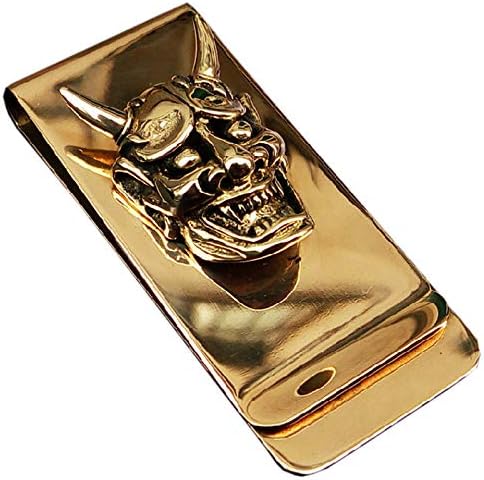 Brass Skull Hannya Pendant Slim Cash Money Clip Wallet Credit Card Holder Accessory Handwork Mens Gift