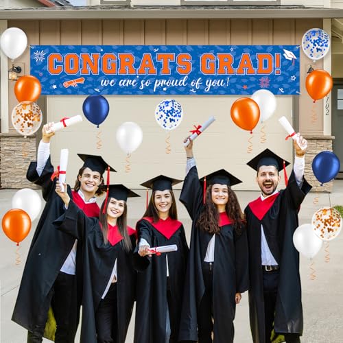 Image of 37Pcs Graduation Banner Balloon Decorations Class of 2026, Congrats Grad Banner Yard Outdoor Decorations, Graduation Balloons Banner Set for High School College Graduation Party Supplies, Blue Orange