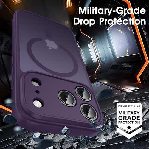 Image of Oterkin Magnetic for iPhone 17 Pro Max Case Matte, Full Camera Protection Compatible with MagSafe Frosted Translucent Shockproof Anti-Scratch Slim Fit Case Military Grade Protection (Dark Purple)