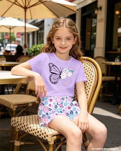 Image of Bestuline Girls Summer 2 Piece Outfits,Basic Short Sleeve Top & Shorts Set with Side Pockets,4-14Y