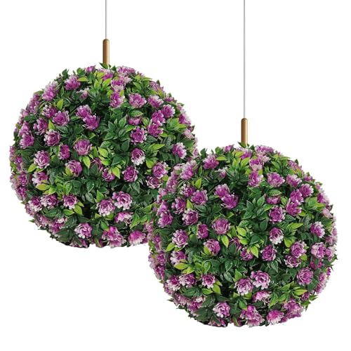 Bola de boj artificial para plantas – Bolas artificiales de boj con flores, resistentes a los rayos UV, adornos de decoración del hogar para patio, boda, terraza, porche, balcón, jardín al aire libre