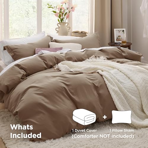 Image of Bedsure Coffee Duvet Cover Twin /Twin XL Size - 2 Pieces Prewashed Polyester Extra Soft Bedding Set, Includes 1 Twin Duvet Cover 68''x90'' with Zipper Closure & 1 Pillow Sham, No Comforter