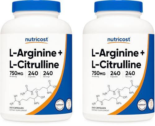Image of Nutricost L-Arginine L-Citrulline Complex 750mg, 240 Capsules (2 Bottles)