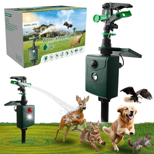 Animal Repellent Motion-Activated Water Sprinkler, Solar Powered Outdoor Deterrent for Cats, Dogs,...