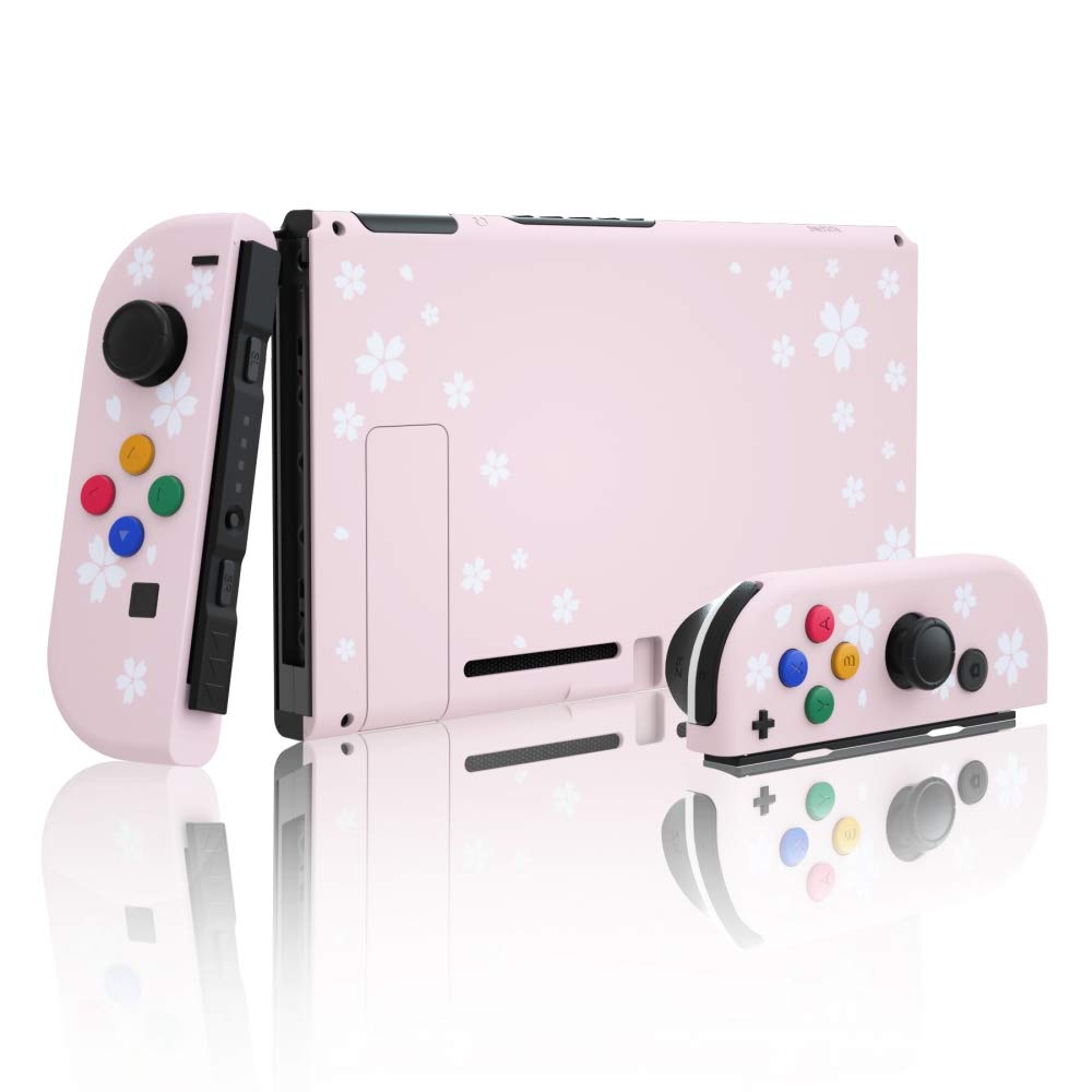 eXtremeRate Back Plate for Nintendo Switch Console, NS Joycon Handheld Controller Housing with Colorful Buttons, DIY Replacement Shell for Nintendo Switch - Cherry Blossoms Petals - 4