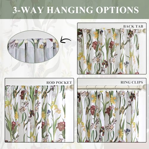 Image of Schweek Boho Floral Curtains 96 Inches Long 2 Panels for Living Room White