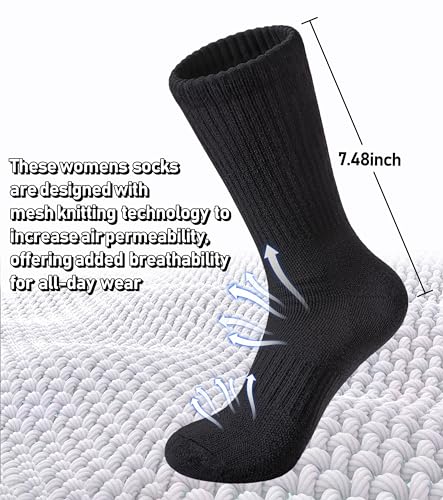 FNOVCO Women's Hiking Walking Running Crew Socks Thick Cushioned Athletic Compression Socks 5 Pairs4