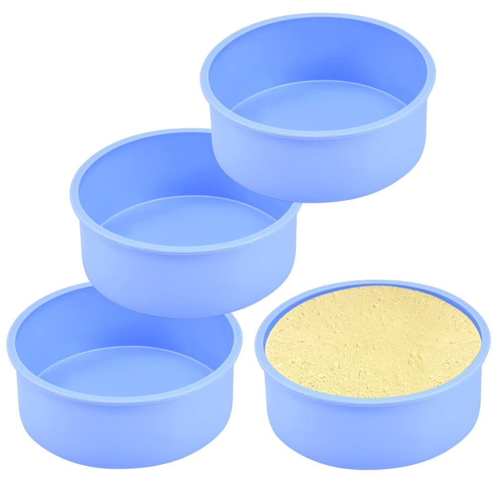 KITERI 6 Inch Cake Tins for Baking, 4 Pcs Silicone Cake Mould Round Cake Pan Set Non-Stick Baking Mold Silicone Baking Tins Air Fryer Small Cake Tins for Baking Layer Cake Cheesecake