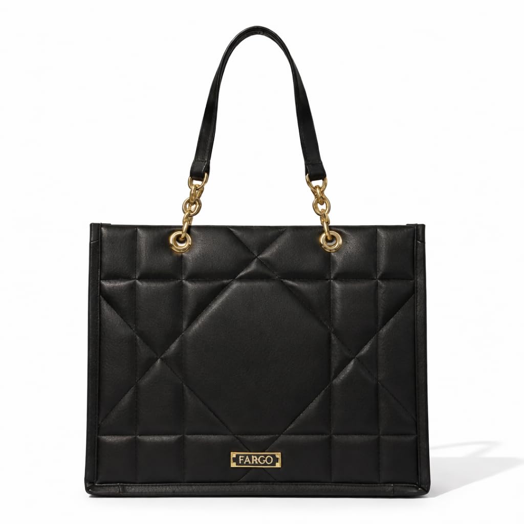 Matrix Black Tote Bag for Women | Vegan Leather Handbag with 15-Inch Laptop Compartment, Smooth Zip | Stylish Office, College & Daily Use Tote | Made in India