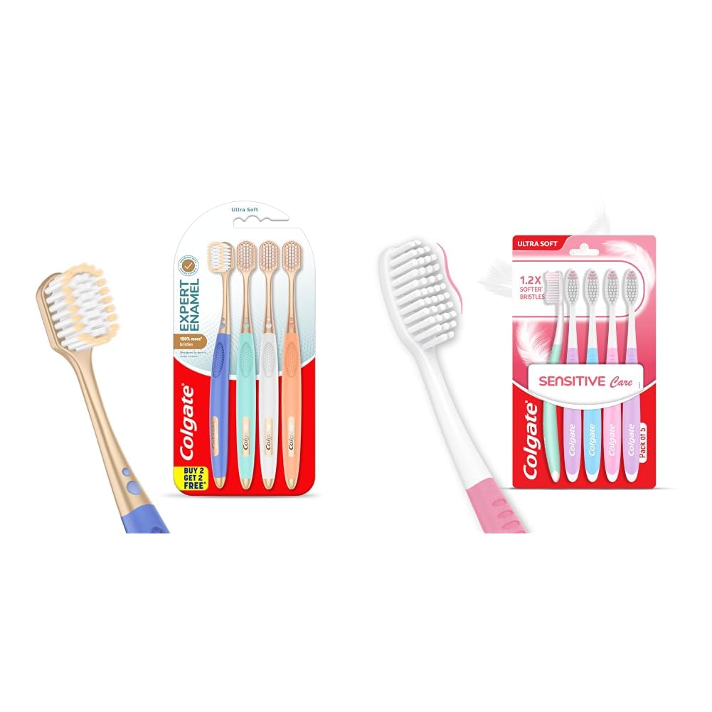 Colgate Gentle Enamel Ultra Soft Bristles Manual Toothbrush for adults, 4 Pcs (Buy2 Get 2), Soft Bristles for Enamel Care,Multicolor & Sensitive Care Toothbrush Set of 5 | Ultra Soft for Sensitive-image-36