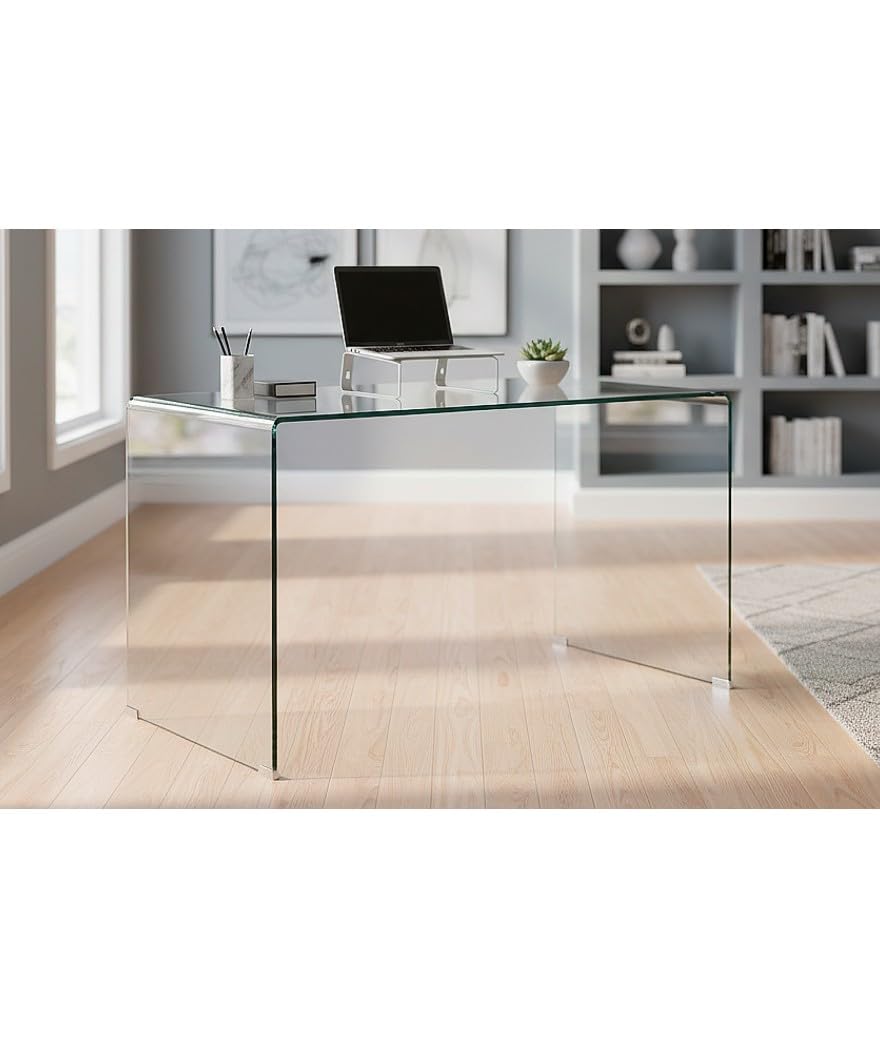 PEGANE Table de Bureau rectangulaire en Verre - Longueur 120 x Profondeur 70 x Hauteur 74 cm