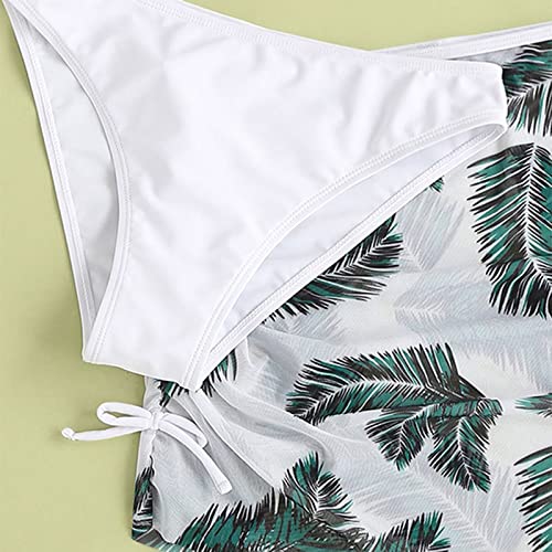 Generic Girls' Swimsuit 3 Piece Set Floral Print Bikini Swimsuit with Drawstring Beach Skirt Cute Ruched Bathing Suit2