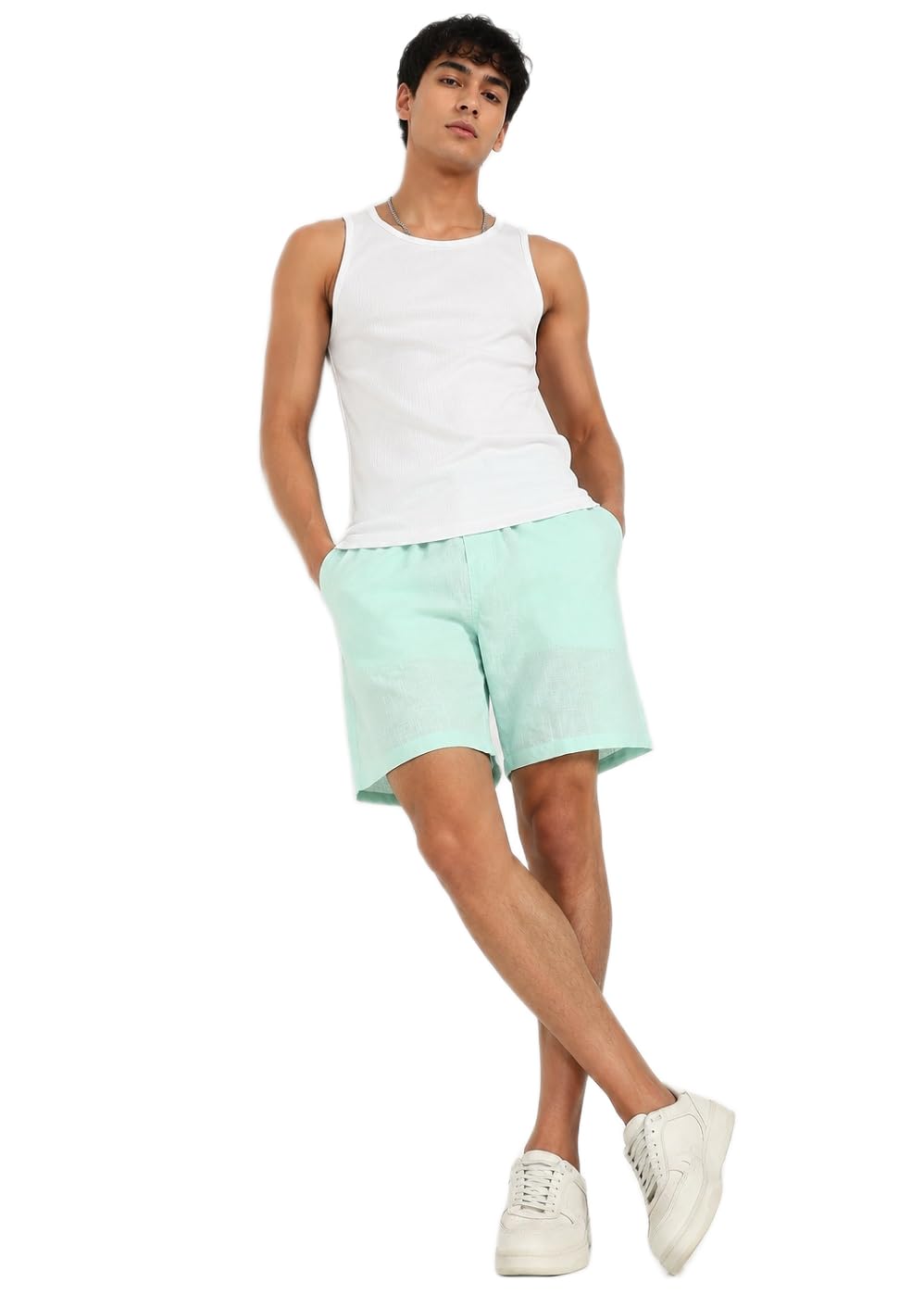 Men's Classic Sea Green Solid Linen Regular Fit Casual Shorts – Mid-Rise Elasticated Waistband S to XXL-picture-21