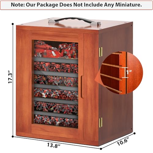 Image of Miniature Storage Case for Collectibles, Miniature Display Cases with Magnetic Door and 6 Trays, Clear View Miniatures Transport Case (Walnut Brown)