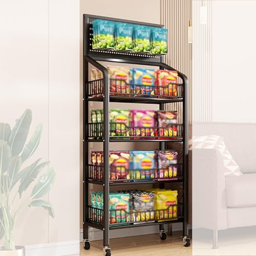 Présentoir de snacks noir à 4 niveaux avec crochets amovibles de 60 cm pour magasin