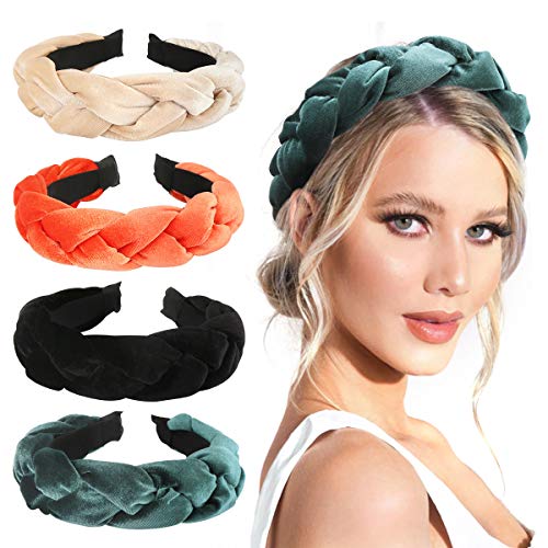 Makone Braided Headbands for Women Velvet Headband Wide Headband Fashion Hair Hoops Hair Accessories for Wedding Party