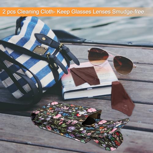 Image of FINTIE Double Glasses Case with Carabiner Hook, Portable Vegan Leather Eyeglass Case Anti-scratch Sunglasses Pouch