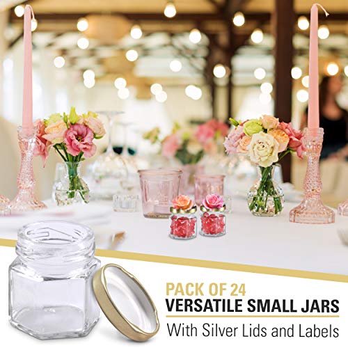 SKEMIX 1.5 oz Hexagon Mini Glass Jars with Gold Lids and Labels (Pack of 24) - Thumbnail 4